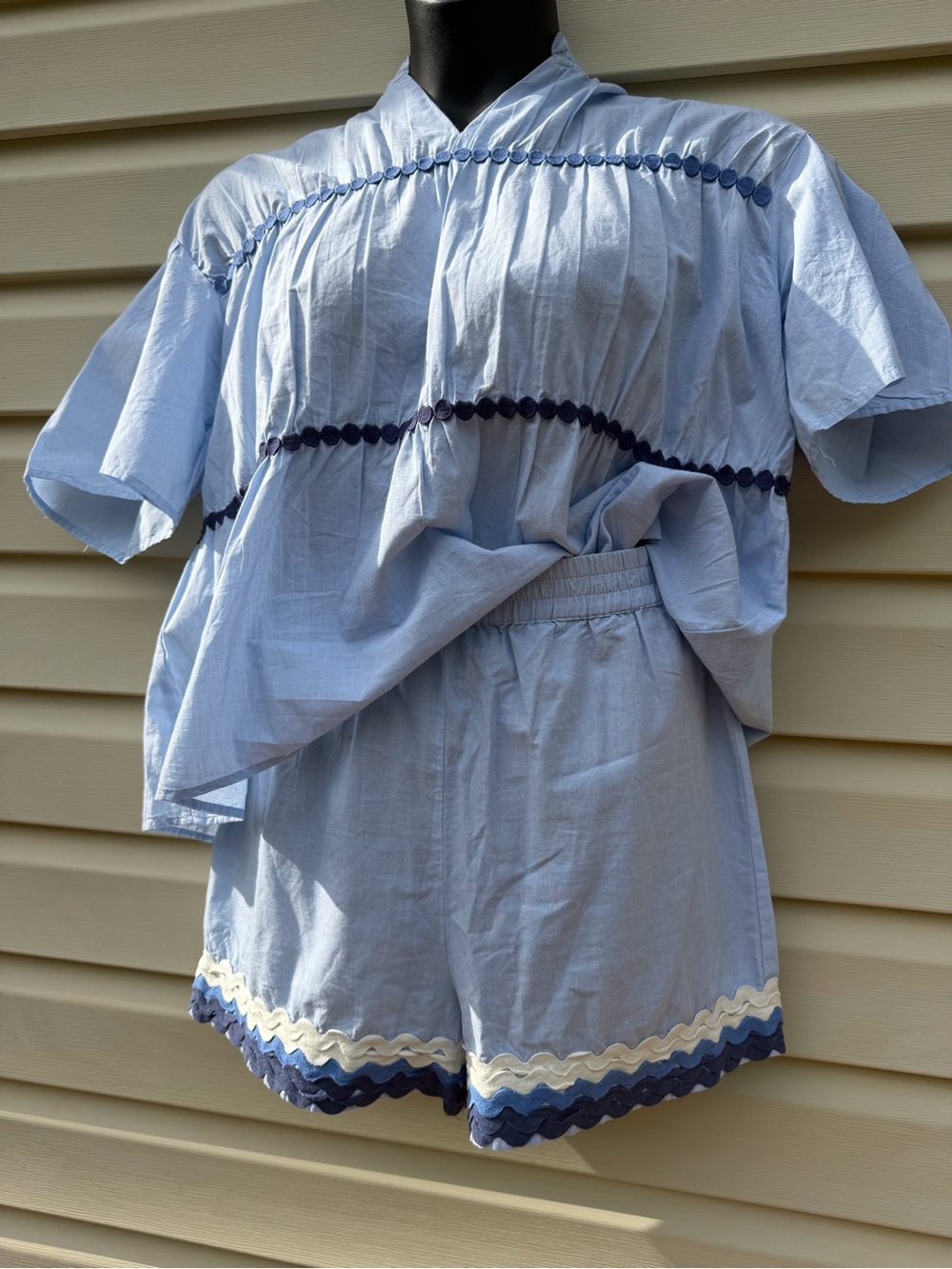 Simply Southern Blue Cotton Blouse Shorts Set M Boho Lounge Summer - Picture 3 of 12